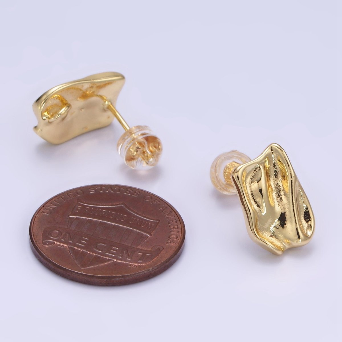 14K Gold Filled Molten Foil Rectangular Bar Stud Back Loop Earrings Findings in Silver & Gold | Z812 Z813 - DLUXCA