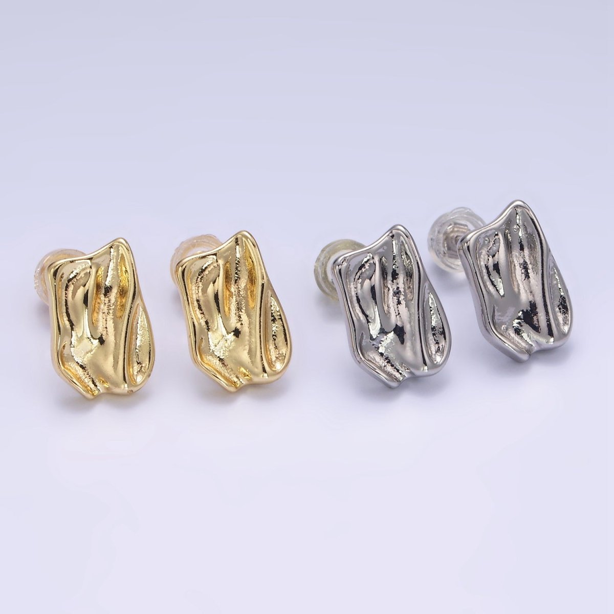 14K Gold Filled Molten Foil Rectangular Bar Stud Back Loop Earrings Findings in Silver & Gold | Z812 Z813 - DLUXCA