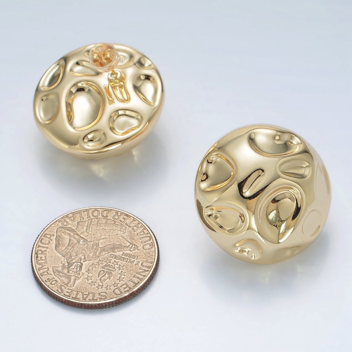 14K Gold Filled Molten Hammered Round Lightweight Stud Earrings in Gold & Silver | AD680 AD681 - DLUXCA