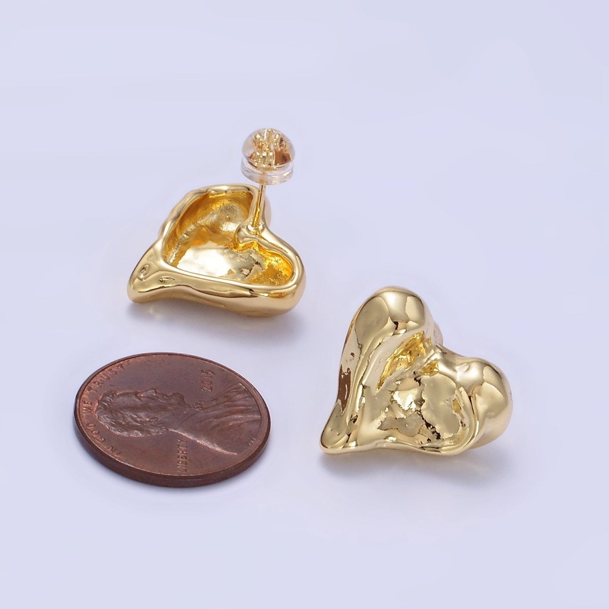 14K Gold Filled Molten Heart Stud Earrings | P142 - DLUXCA