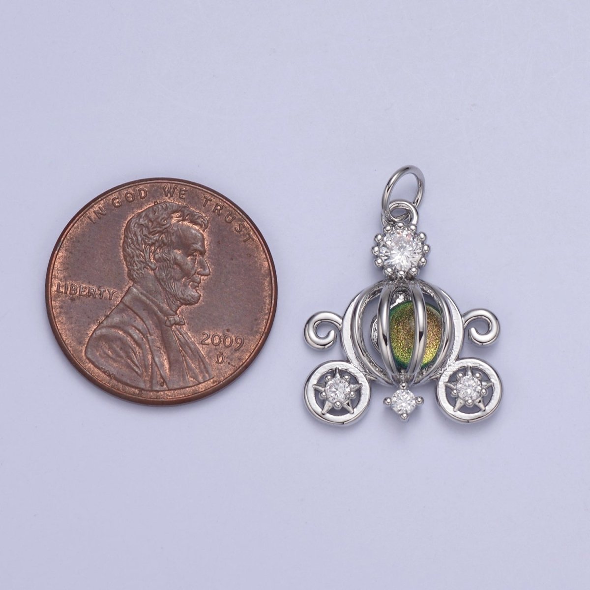 14K Gold Filled Moonstone Gemstone Open Carriage Charm in Gold & Silver | N871 - DLUXCA