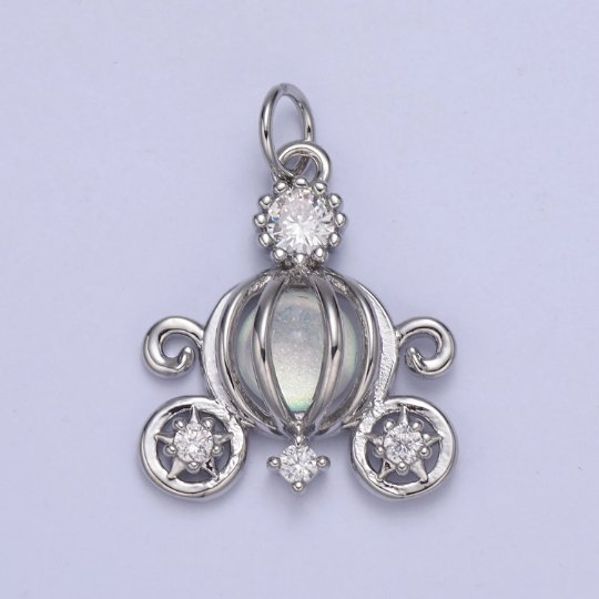 14K Gold Filled Moonstone Gemstone Open Carriage Charm in Gold & Silver | N871 - DLUXCA