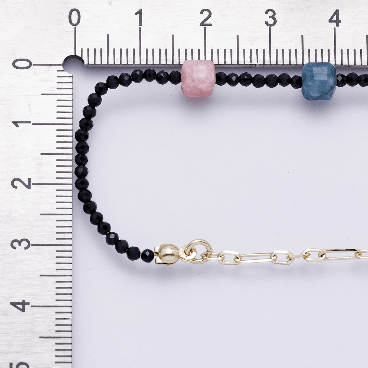 14K Gold Filled Multicolor Black Multifaceted Gemstone Paperclip Chain Half 17.5 Inch Necklace w. Extender | WA - 04169 - DLUXCA