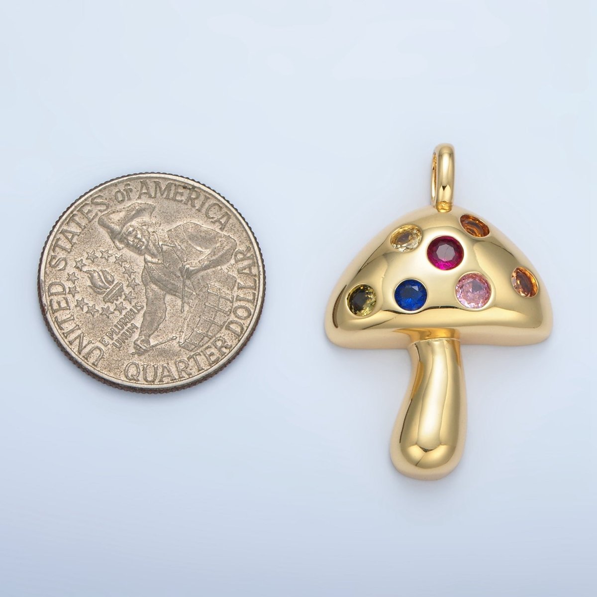 14K Gold Filled Multicolor CZ Dotted Mushroom Pendant | I617 - DLUXCA