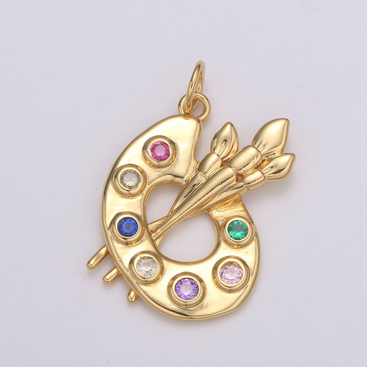 14K Gold Filled Multicolor CZ Paintbrush Art Tool Charm | D251 - DLUXCA