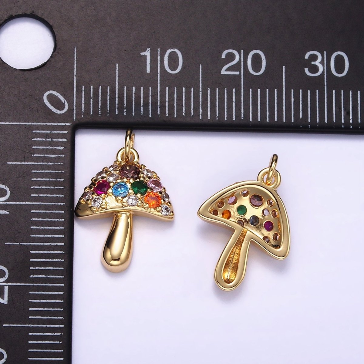 14K Gold Filled Multicolor Micro Paved CZ Mushroom Charm | W776 - DLUXCA