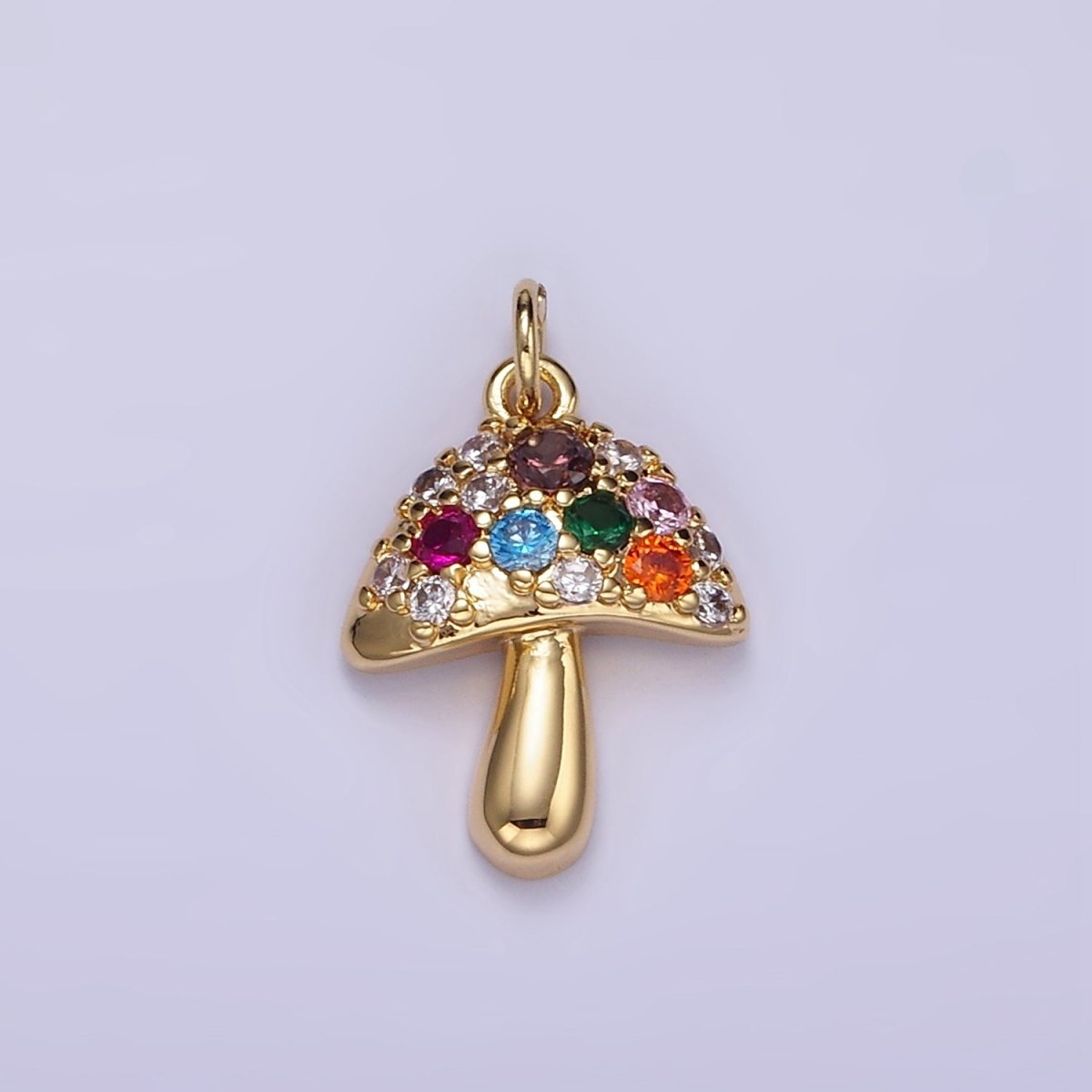 14K Gold Filled Multicolor Micro Paved CZ Mushroom Charm | W776 - DLUXCA