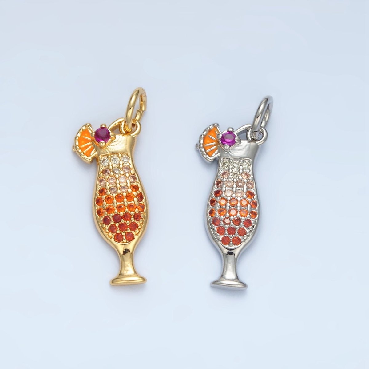 14K Gold Filled Multicolor Micro Paved CZ Pina Colada Alcohol Drink Charm in Gold & Silver | X936 - DLUXCA