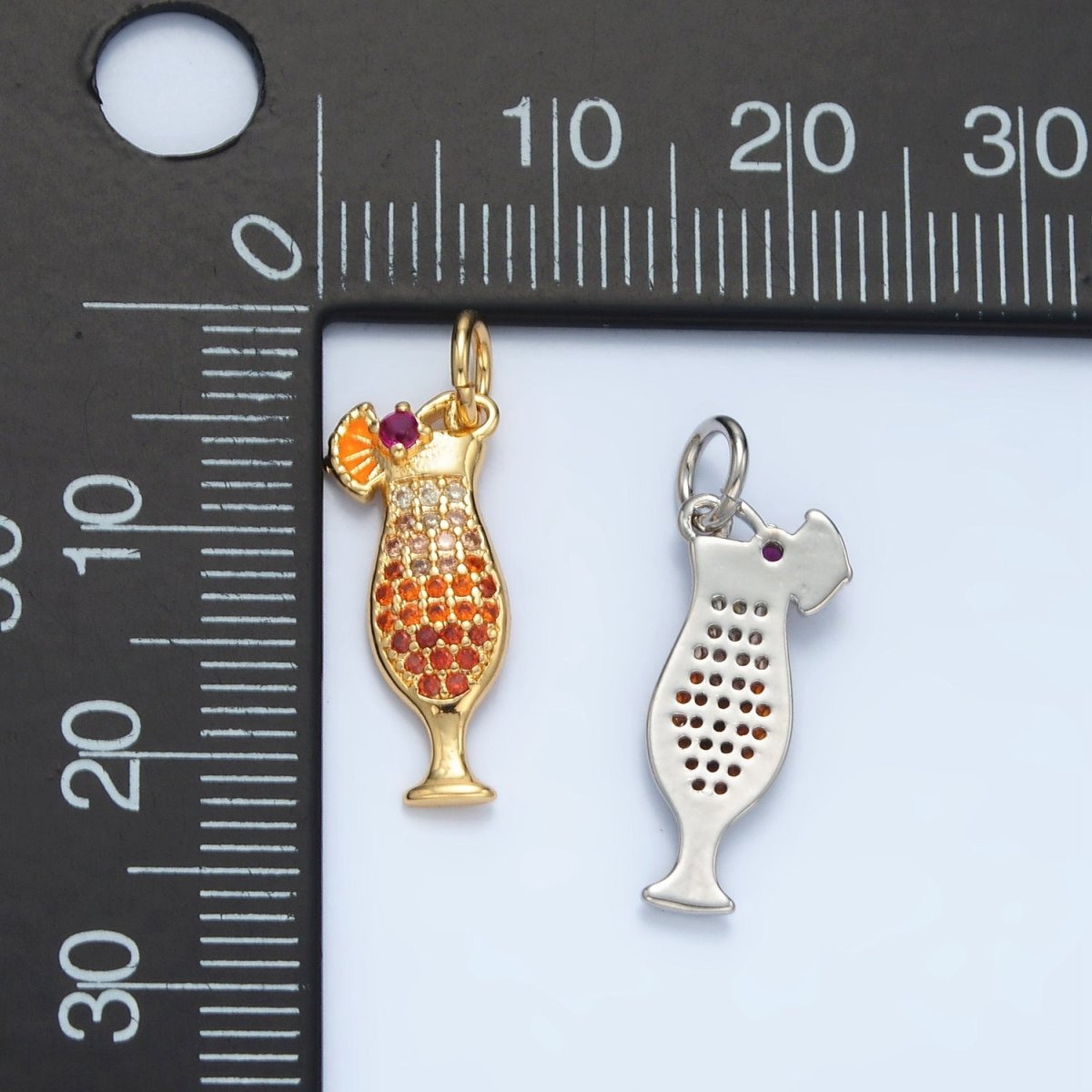 14K Gold Filled Multicolor Micro Paved CZ Pina Colada Alcohol Drink Charm in Gold & Silver | X936 - DLUXCA