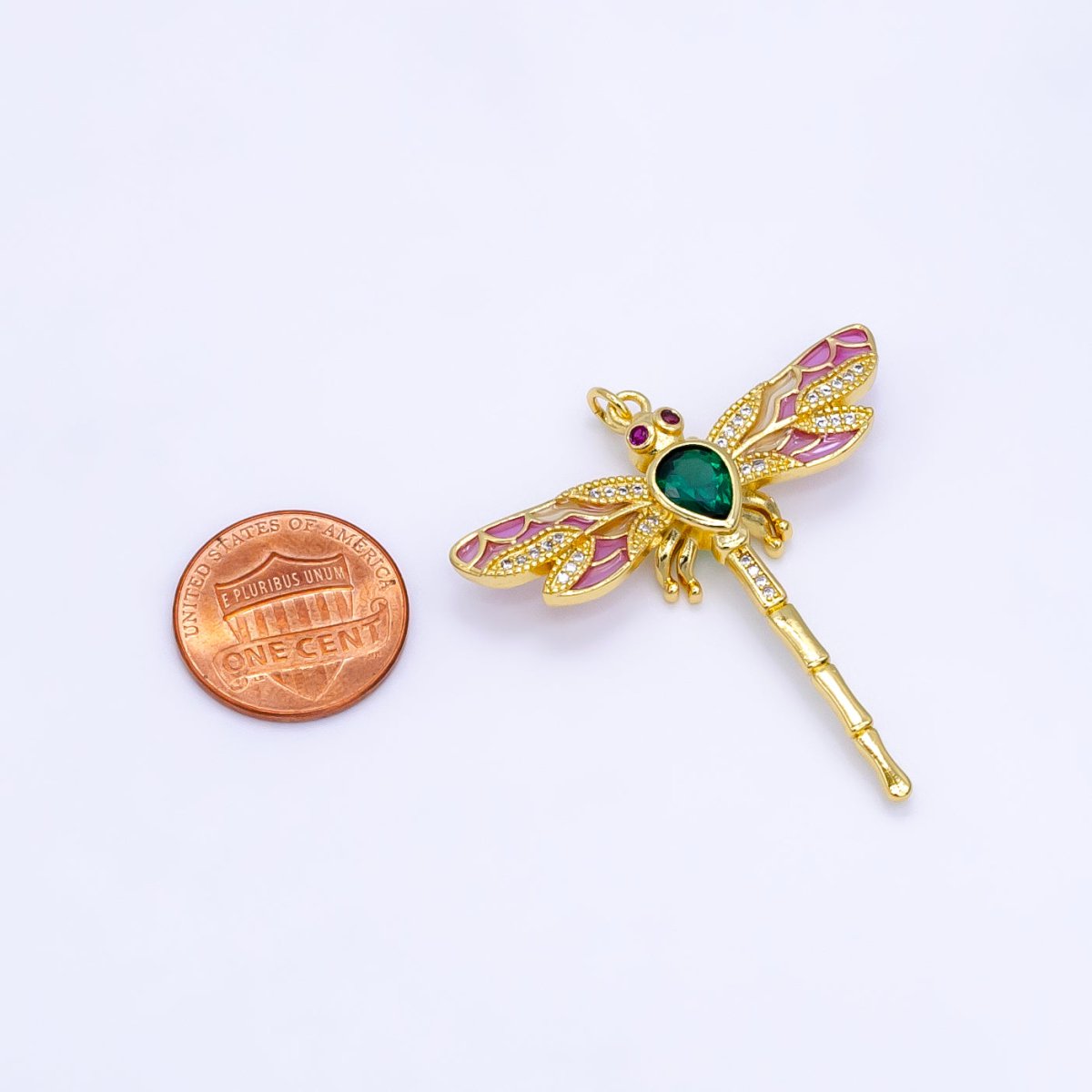 14K Gold Filled Multicolor Micro Paved Dragonfly Insect Charm | E901 - DLUXCA