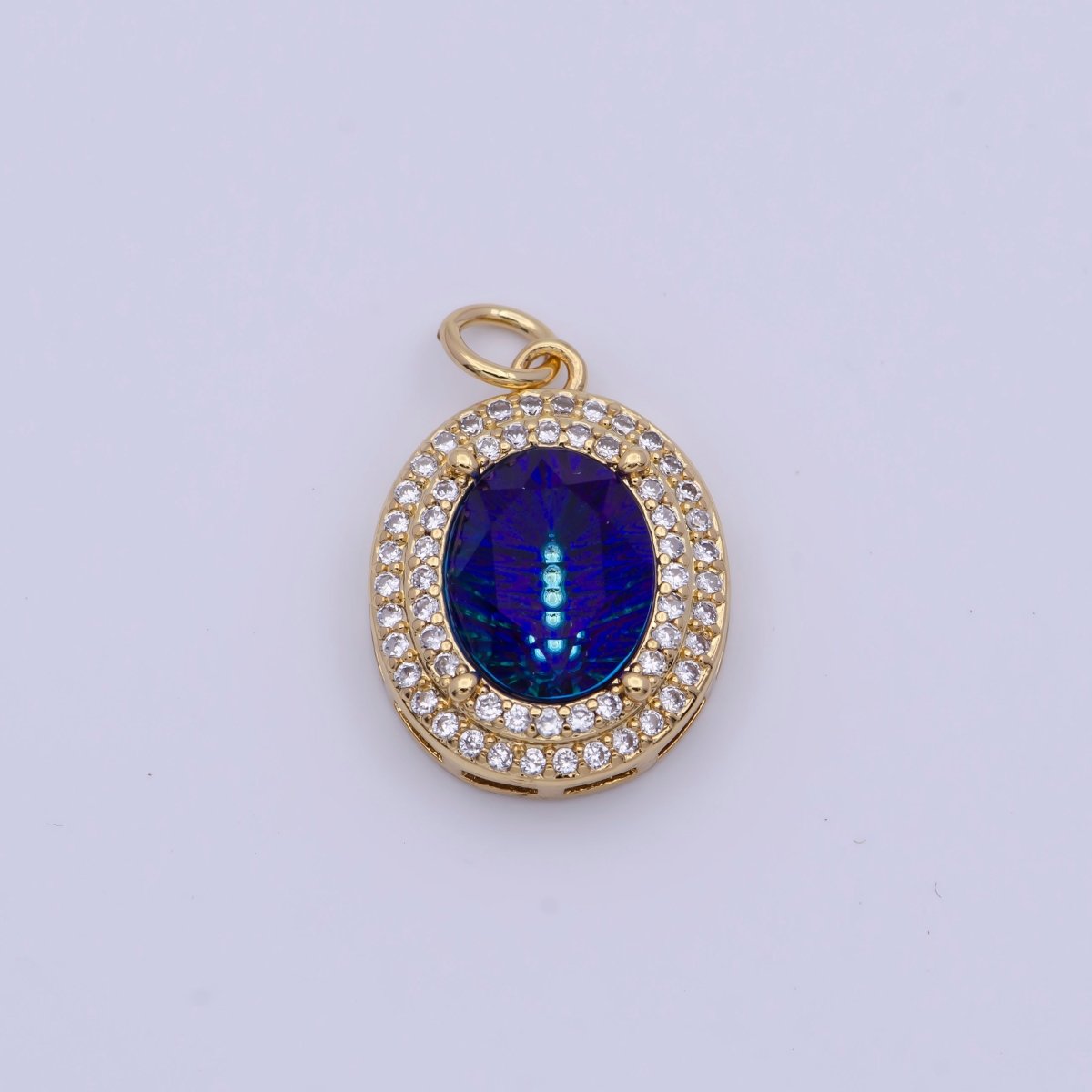 14K Gold Filled Multicolor, Purple, Yellow, Blue Iridescent Thermal CZ Micro Paved Oval Charm | AG070 - AG073 - DLUXCA