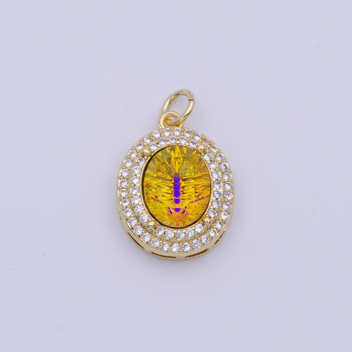 14K Gold Filled Multicolor, Purple, Yellow, Blue Iridescent Thermal CZ Micro Paved Oval Charm | AG070 - AG073 - DLUXCA