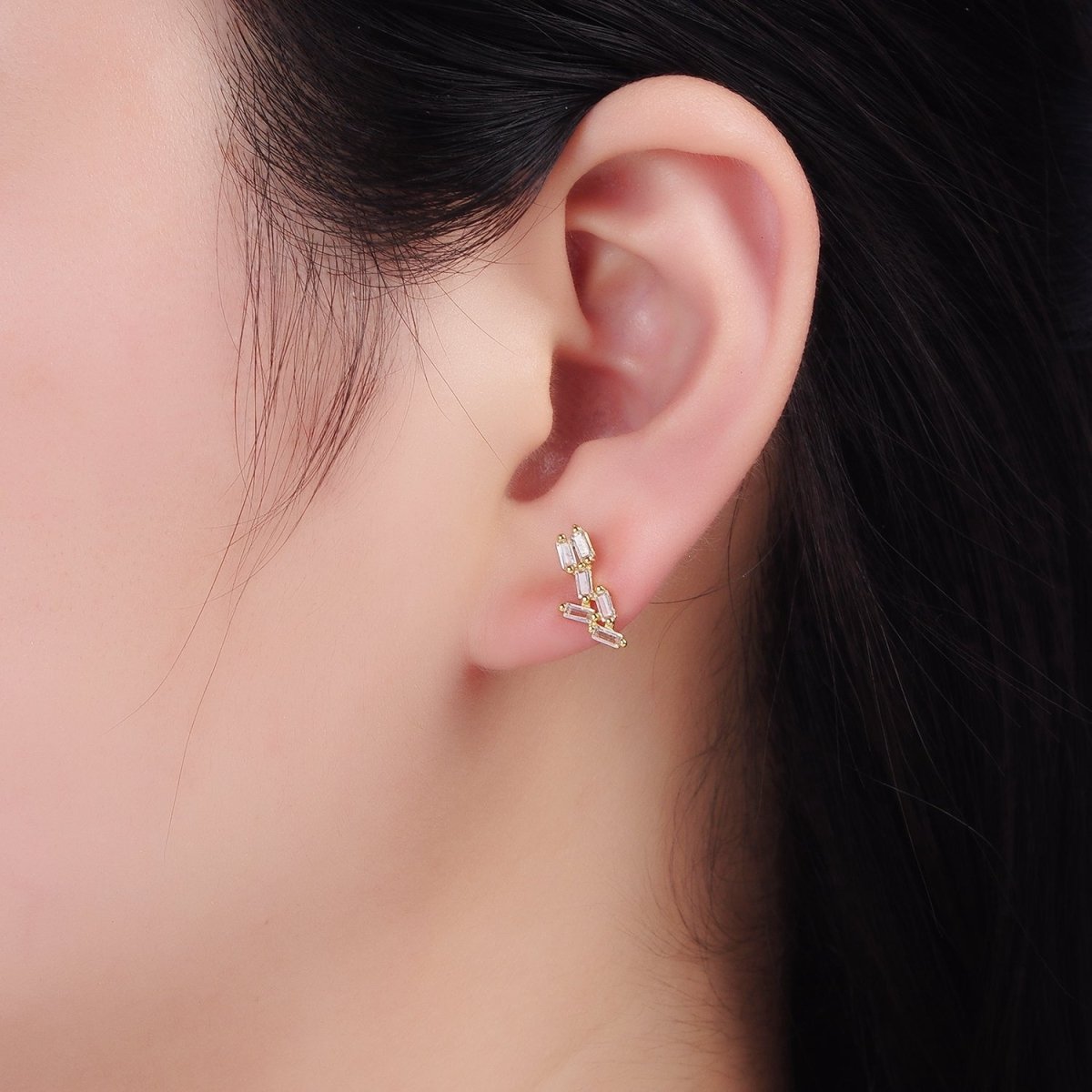 14K Gold Filled Multiple Baguette CZ Stud Earrings | P527 - DLUXCA