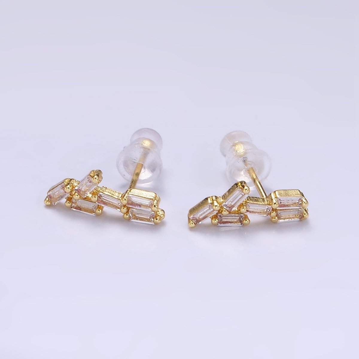 14K Gold Filled Multiple Baguette CZ Stud Earrings | P527 - DLUXCA