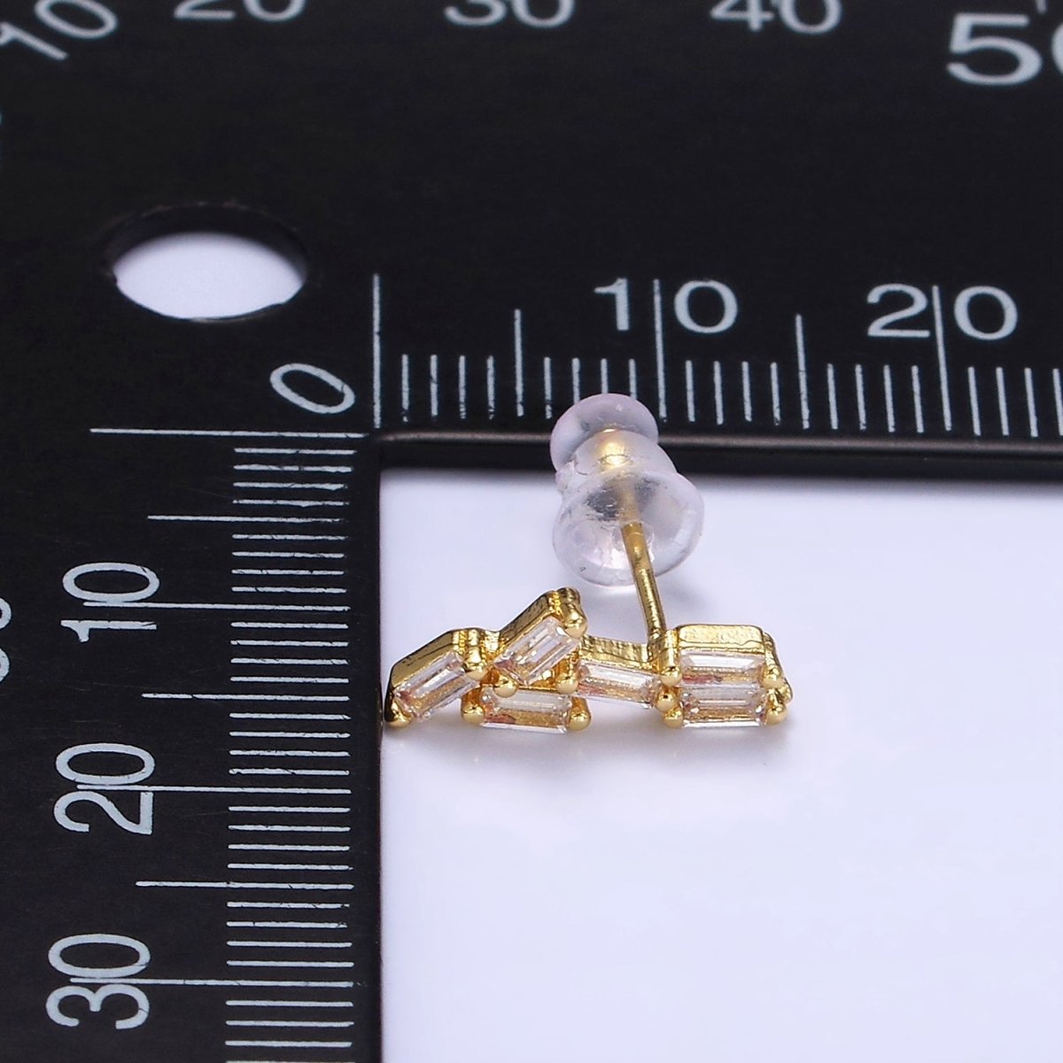 14K Gold Filled Multiple Baguette CZ Stud Earrings | P527 - DLUXCA
