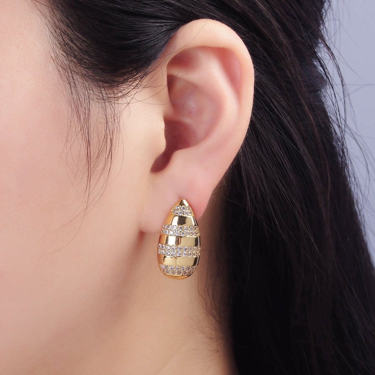 14K Gold Filled Multiple Micro Paved Line Teardrop Stud Earrings | P227 - DLUXCA