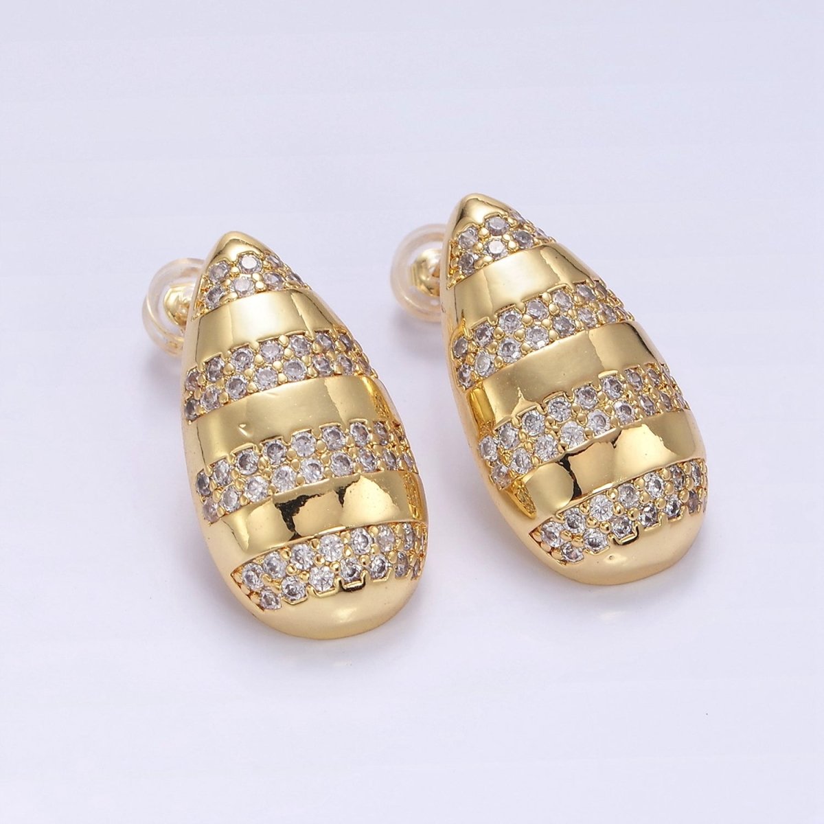 14K Gold Filled Multiple Micro Paved Line Teardrop Stud Earrings | P227 - DLUXCA