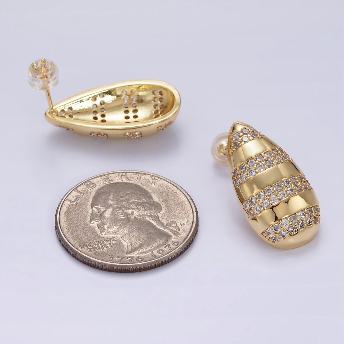 14K Gold Filled Multiple Micro Paved Line Teardrop Stud Earrings | P227 - DLUXCA