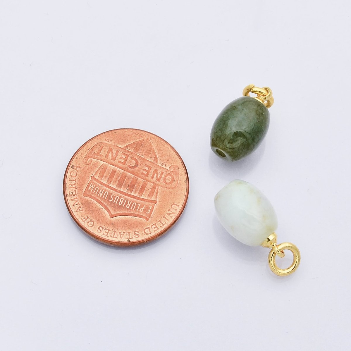 14K Gold Filled Natural Green Jade Gemstone Oblong Charm | D232 D247 - DLUXCA