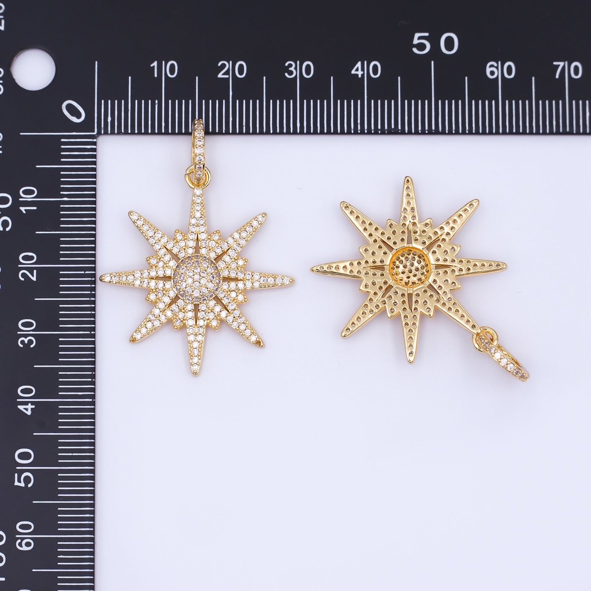 14K Gold Filled Northern Star Pendant Charm, Micro Pave Celestial Statement Pendant For Jewelry Necklace Supply Component H - 808 - DLUXCA