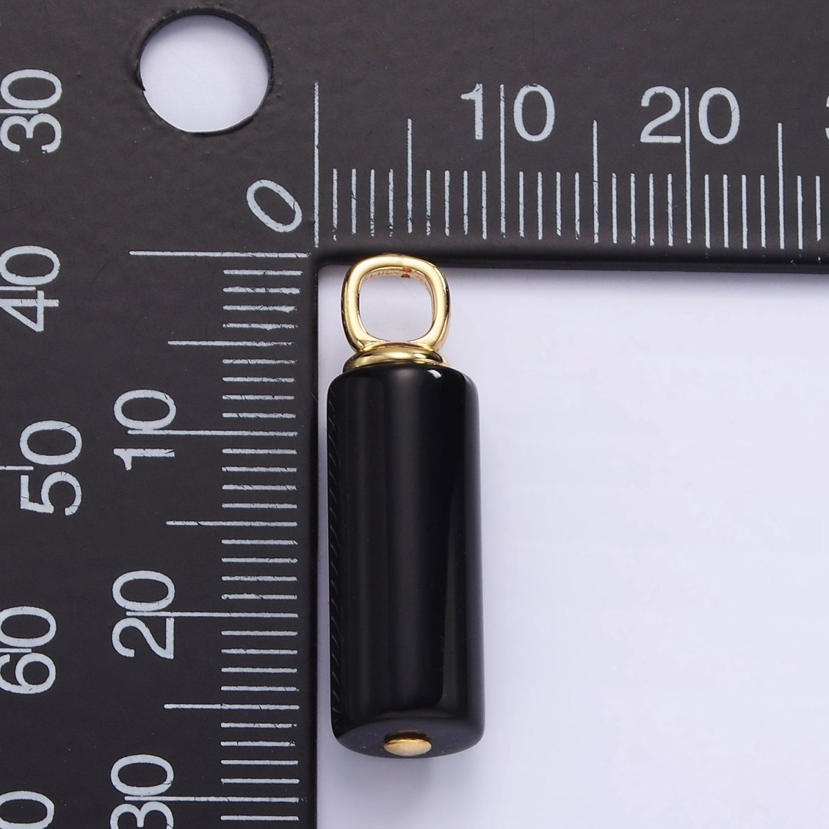 14K Gold Filled Onyx Gemstone Cylinder Drop Charm | H362 - DLUXCA