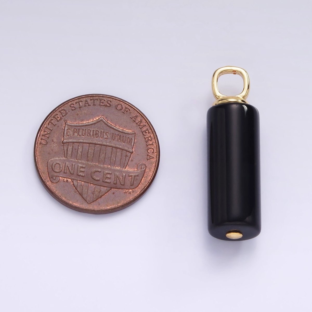 14K Gold Filled Onyx Gemstone Cylinder Drop Charm | H362 - DLUXCA