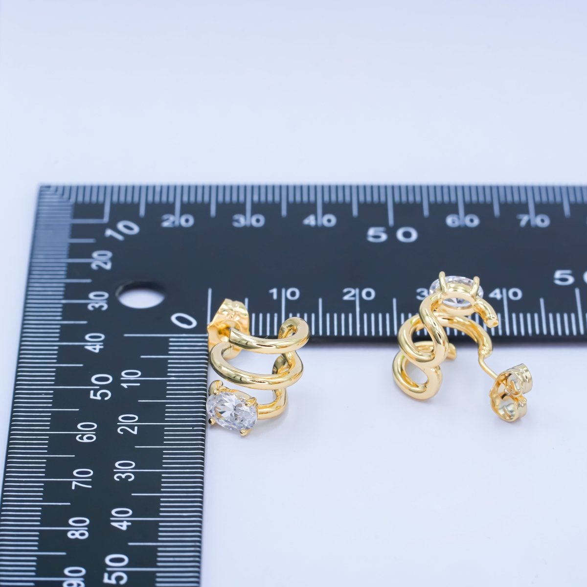 14K Gold Filled Oval CZ Triple Bar Claw C - Shaped Cartilage Hoop Earrings | AB990 - DLUXCA