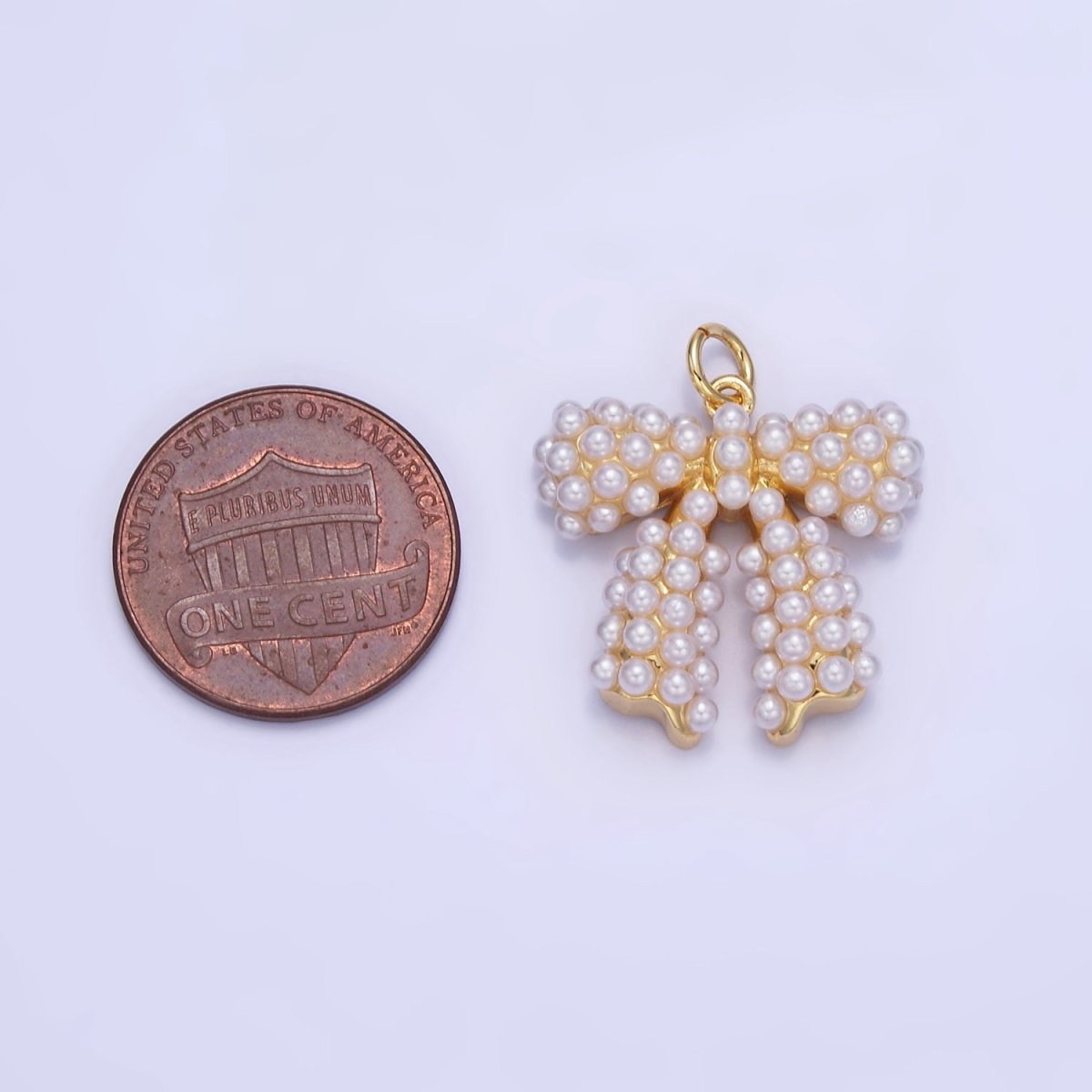 14K Gold Filled Pearl Ribbon Bow Charm in Gold & Silver | C028 - DLUXCA