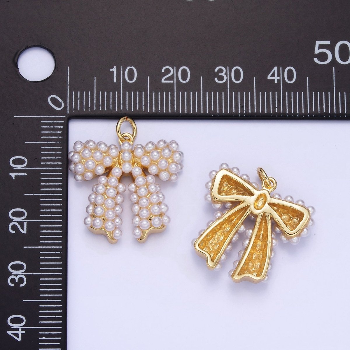 14K Gold Filled Pearl Ribbon Bow Charm in Gold & Silver | C028 - DLUXCA