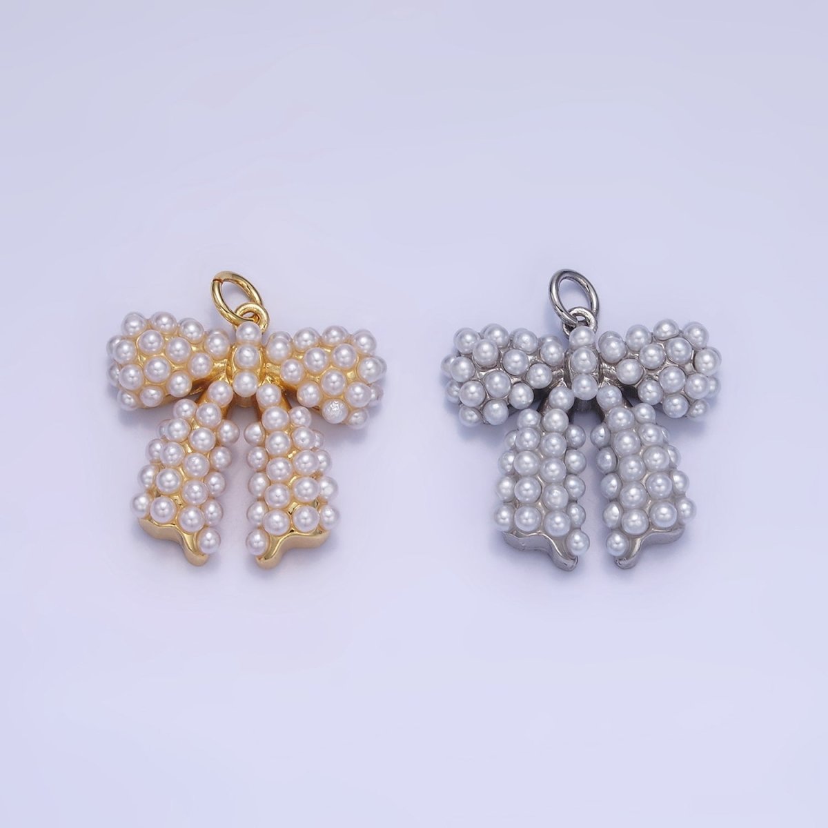 14K Gold Filled Pearl Ribbon Bow Charm in Gold & Silver | C028 - DLUXCA