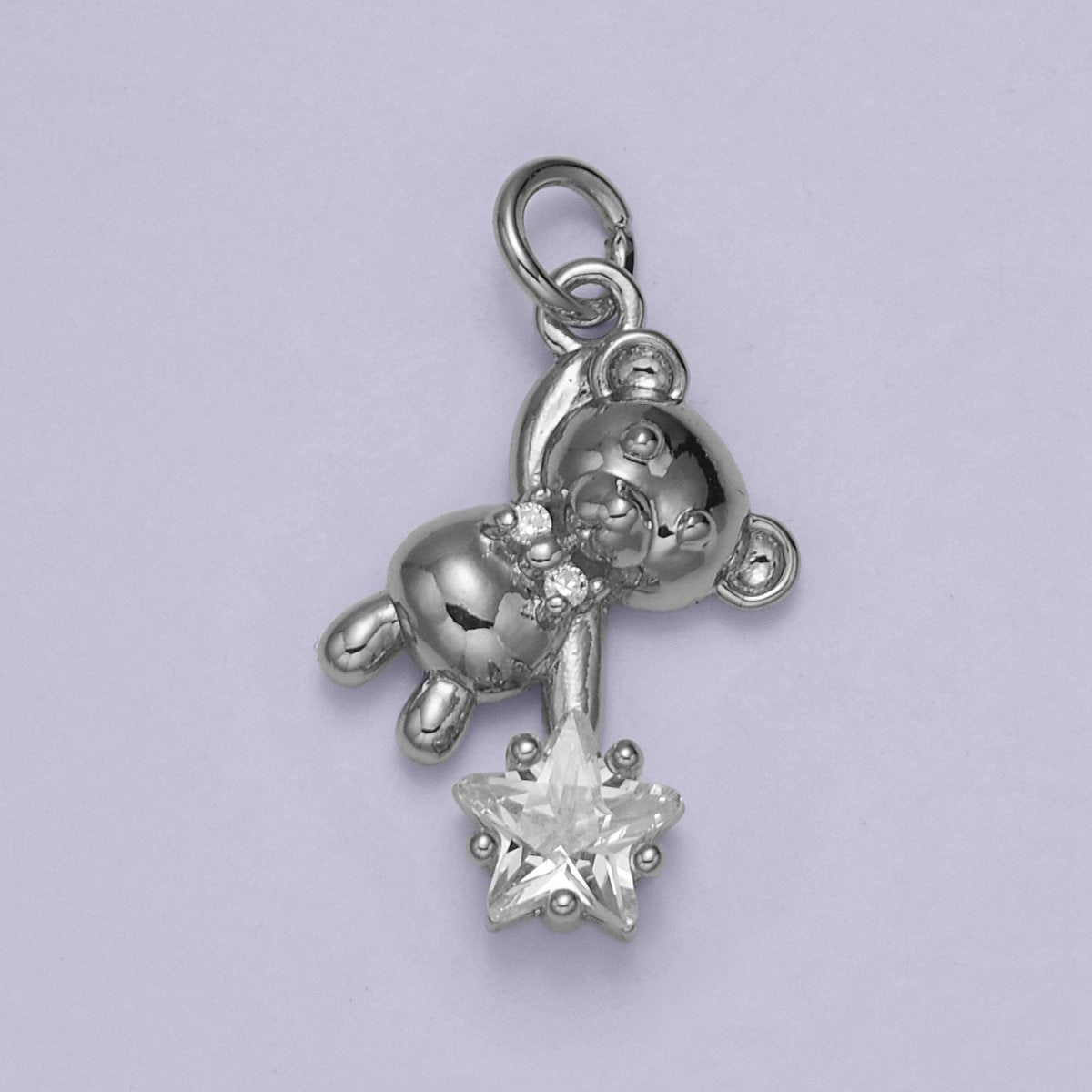 14K Gold Filled Pink, Clear CZ Star Teddy Bear Charm | C758 C874 - DLUXCA