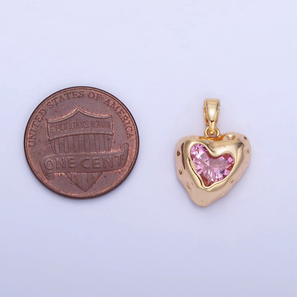 14K Gold Filled Pink CZ Dotted Molten Heart Pendant | AA1281 - DLUXCA