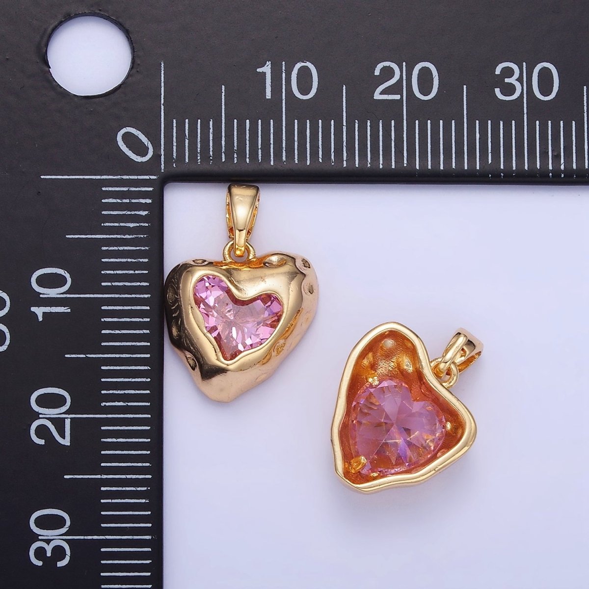 14K Gold Filled Pink CZ Dotted Molten Heart Pendant | AA1281 - DLUXCA