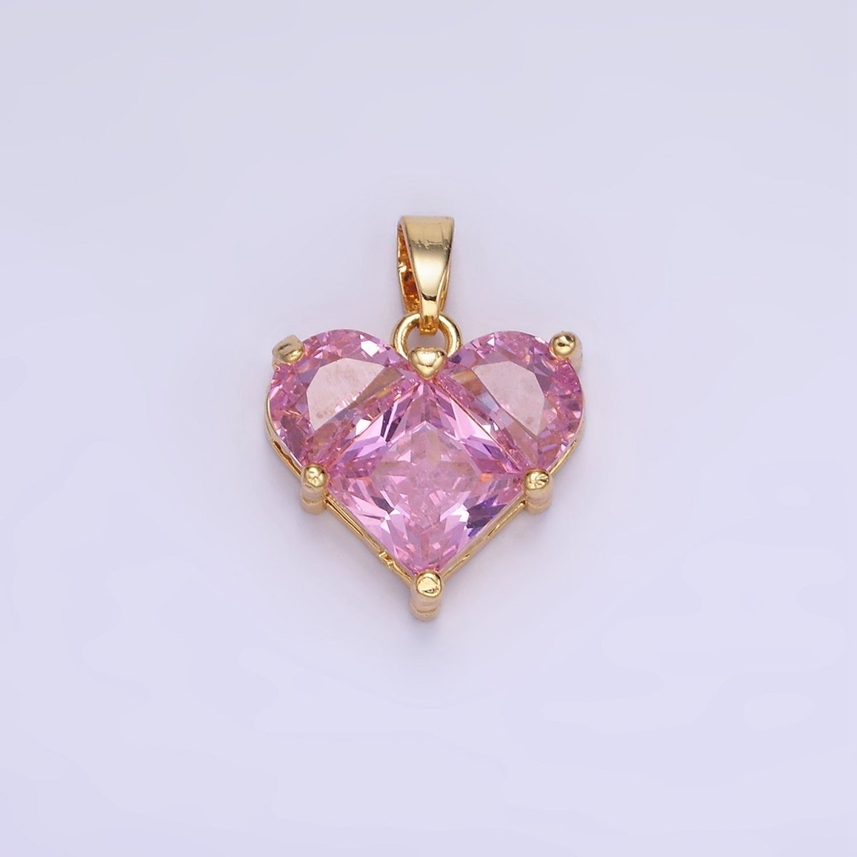 14K Gold Filled Pink CZ Pixel Heart Pendant | AA1314 - DLUXCA
