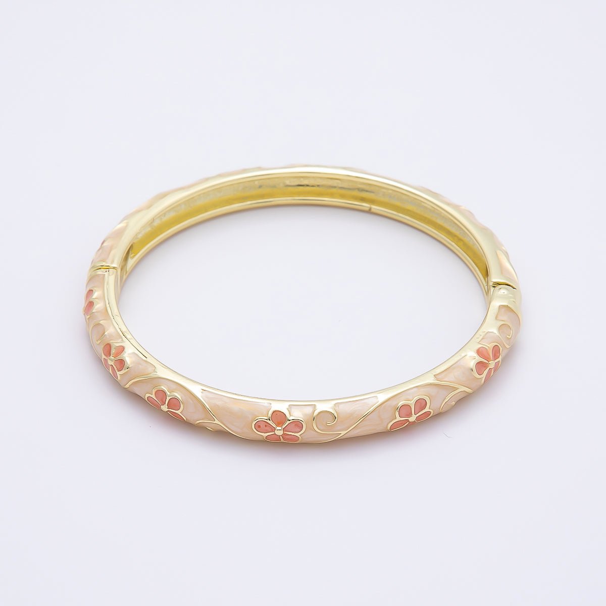 14K Gold Filled Purple, Pink, White Artisan Floral Enamel Bangle Bracelet | WA - 03769 ~ WA - 03772 - DLUXCA