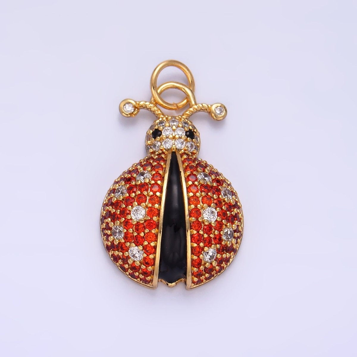 14K Gold Filled Red CZ Micro Paved Cute Ladybug Insect Animal Charm | W - 244 - DLUXCA