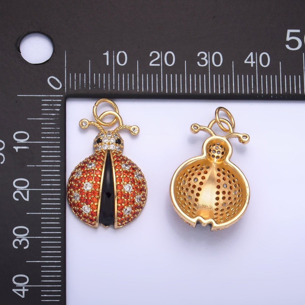 14K Gold Filled Red CZ Micro Paved Cute Ladybug Insect Animal Charm | W - 244 - DLUXCA