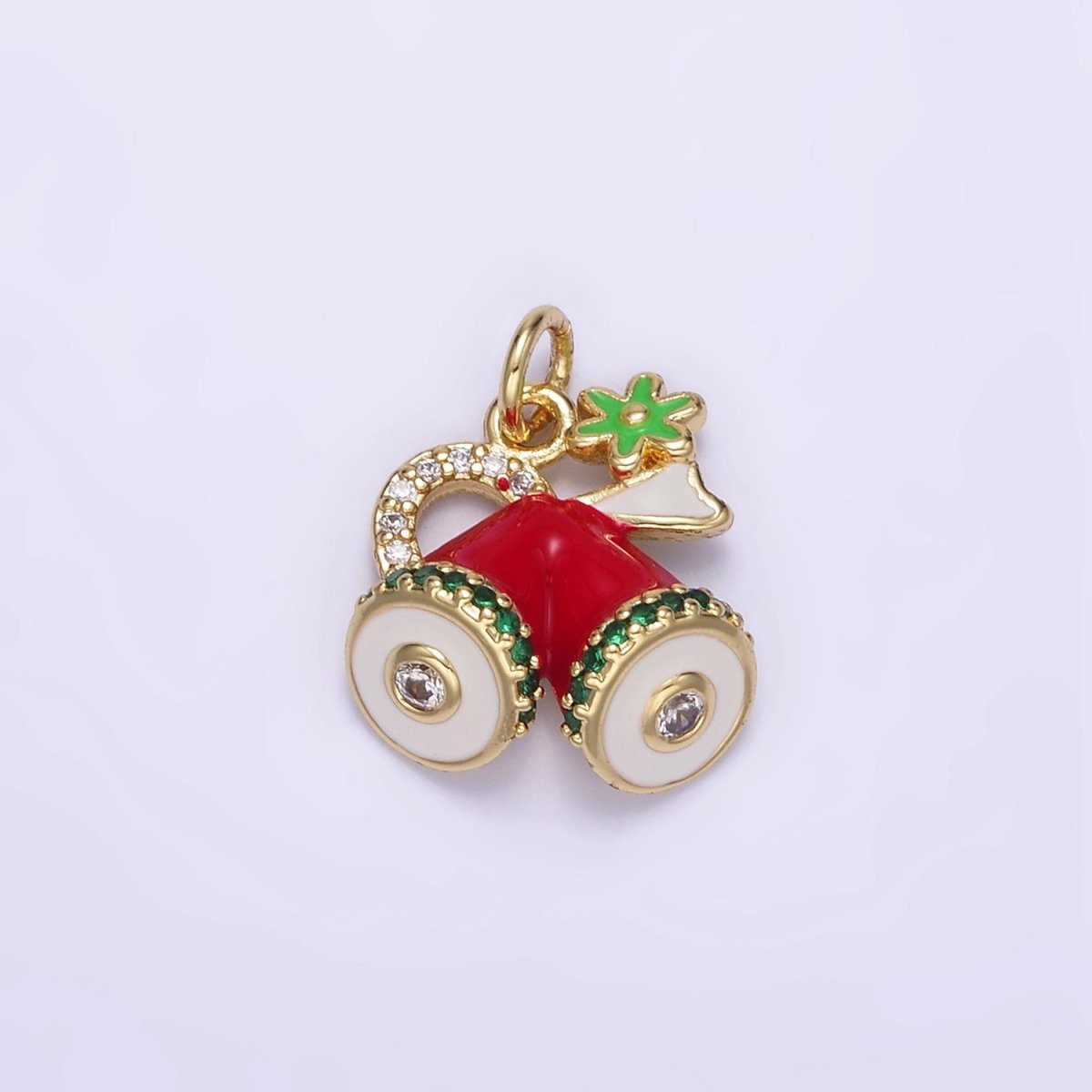 14K Gold Filled Red Micro Paved Christmas Jingle Bells Mini Enamel Charm | D526 - DLUXCA