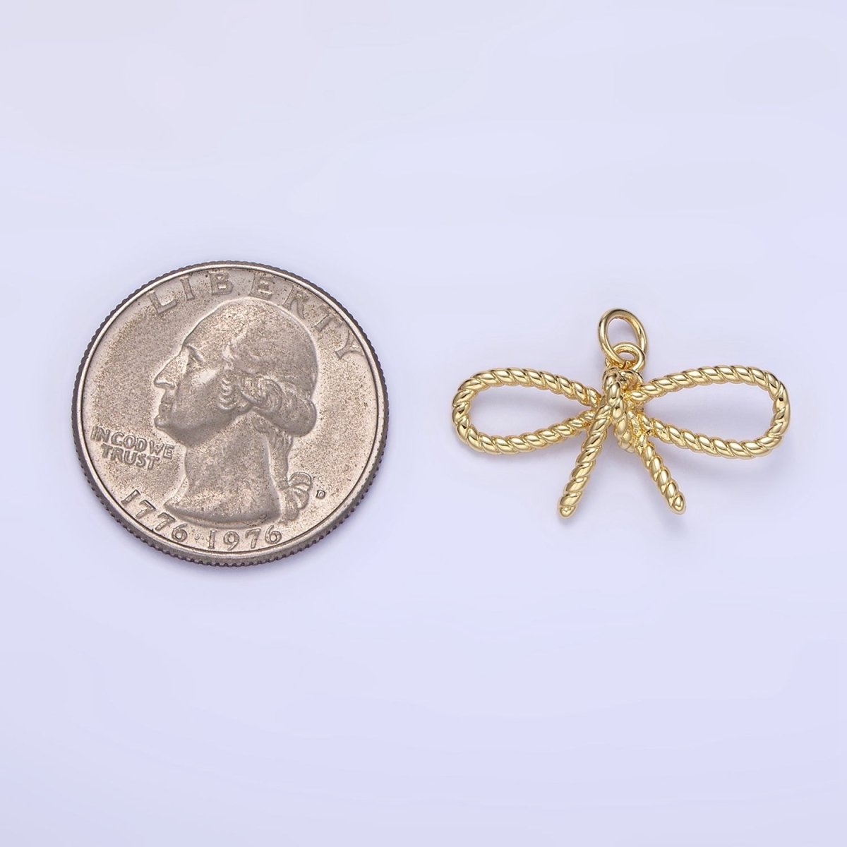 14K Gold Filled Rope Ribbon Bow Charm in Gold & Silver | C481 - DLUXCA