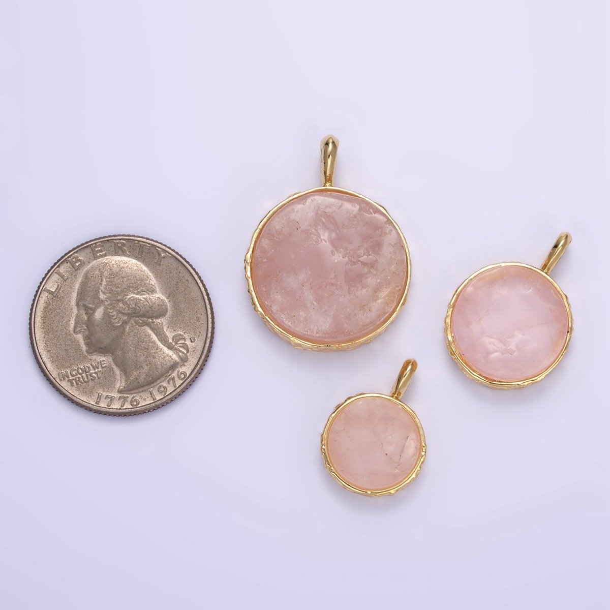 14K Gold Filled Rose Quartz Gemstone Hammered Bezel Pendant | I653 I654 - DLUXCA