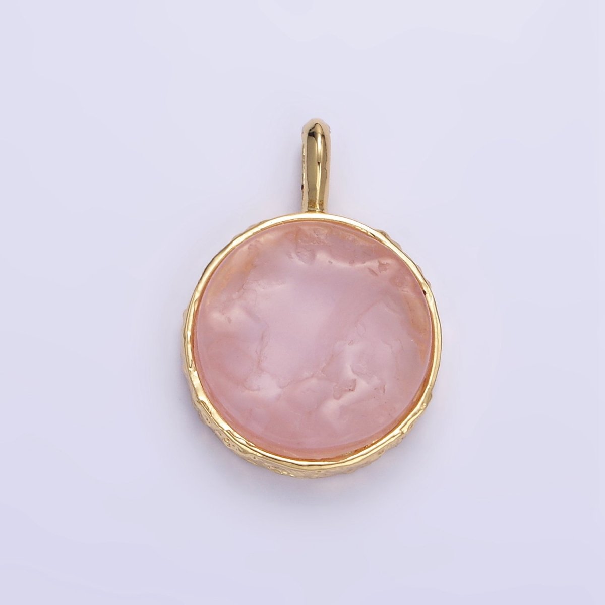 14K Gold Filled Rose Quartz Gemstone Hammered Bezel Pendant | I653 I654 - DLUXCA