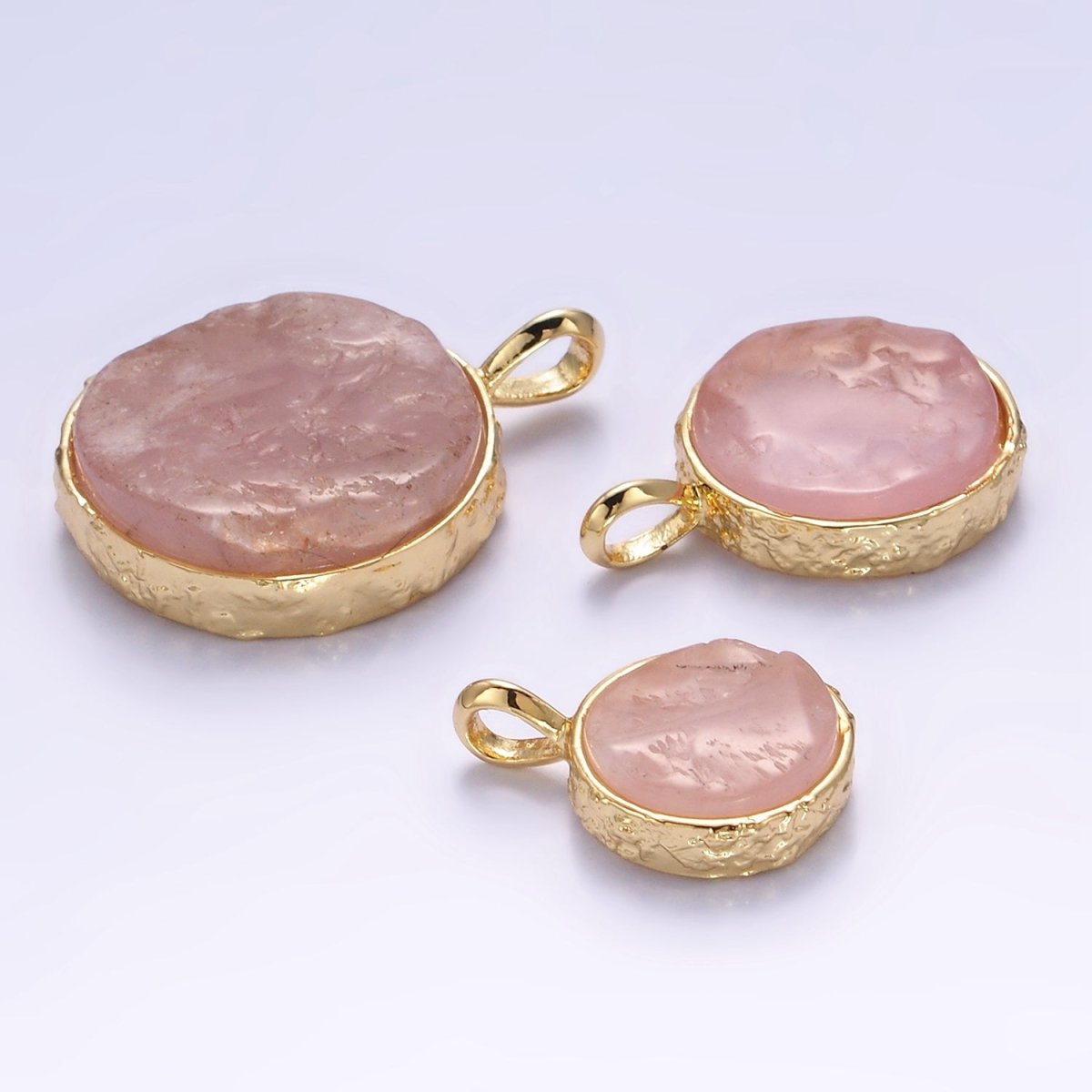 14K Gold Filled Rose Quartz Gemstone Hammered Bezel Pendant | I653 I654 - DLUXCA