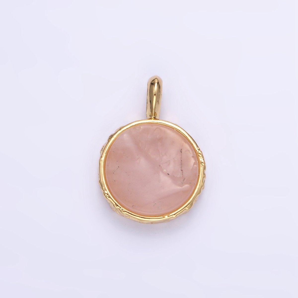 14K Gold Filled Rose Quartz Gemstone Hammered Bezel Pendant | I653 I654 - DLUXCA