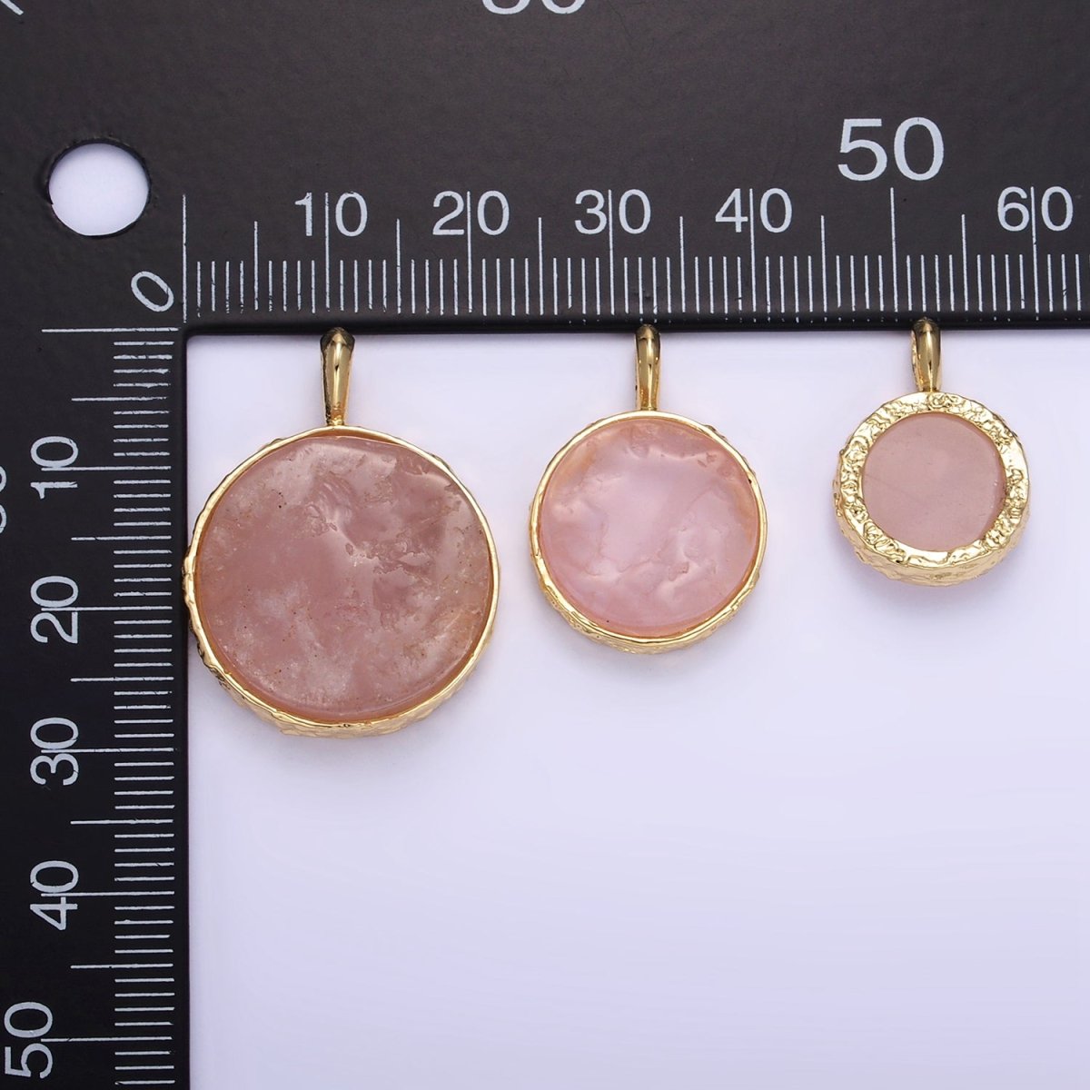 14K Gold Filled Rose Quartz Gemstone Hammered Bezel Pendant | I653 I654 - DLUXCA