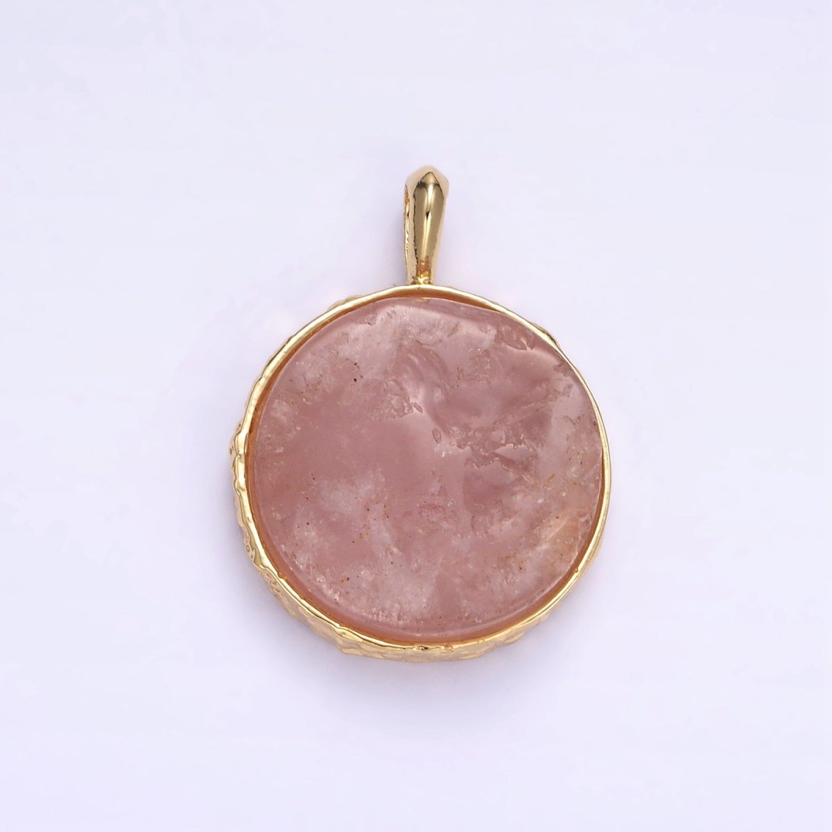 14K Gold Filled Rose Quartz Gemstone Hammered Bezel Pendant | I653 I654 - DLUXCA
