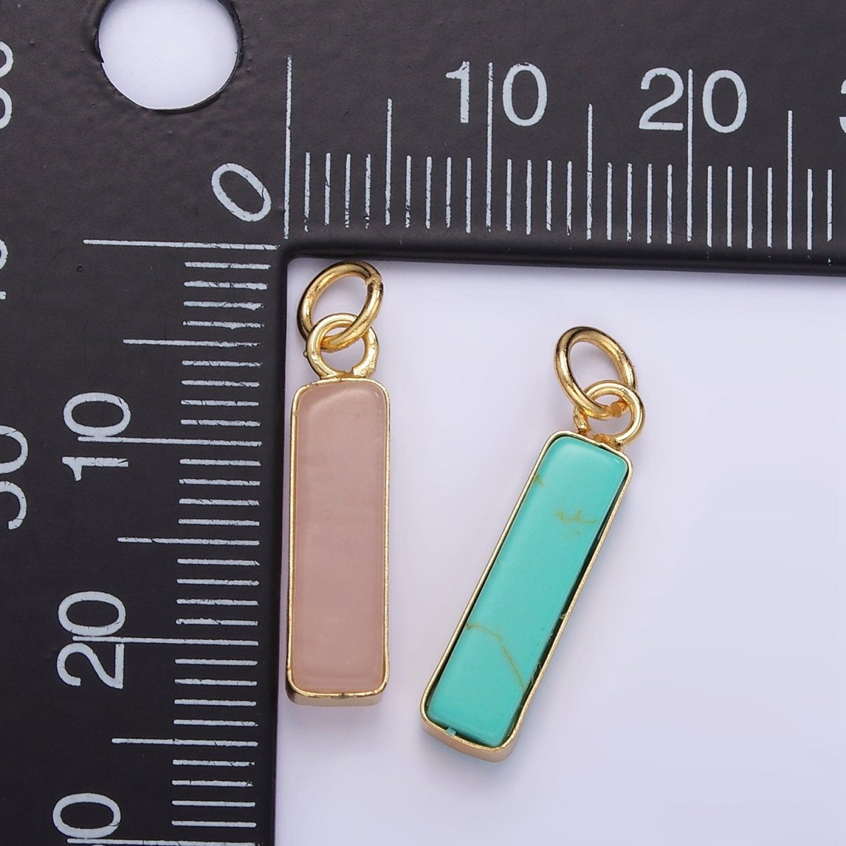 14K Gold Filled Rose Quartz, Turquoise, Shell Pearl Rectangular Tube Bezel Charm | D564 - DLUXCA