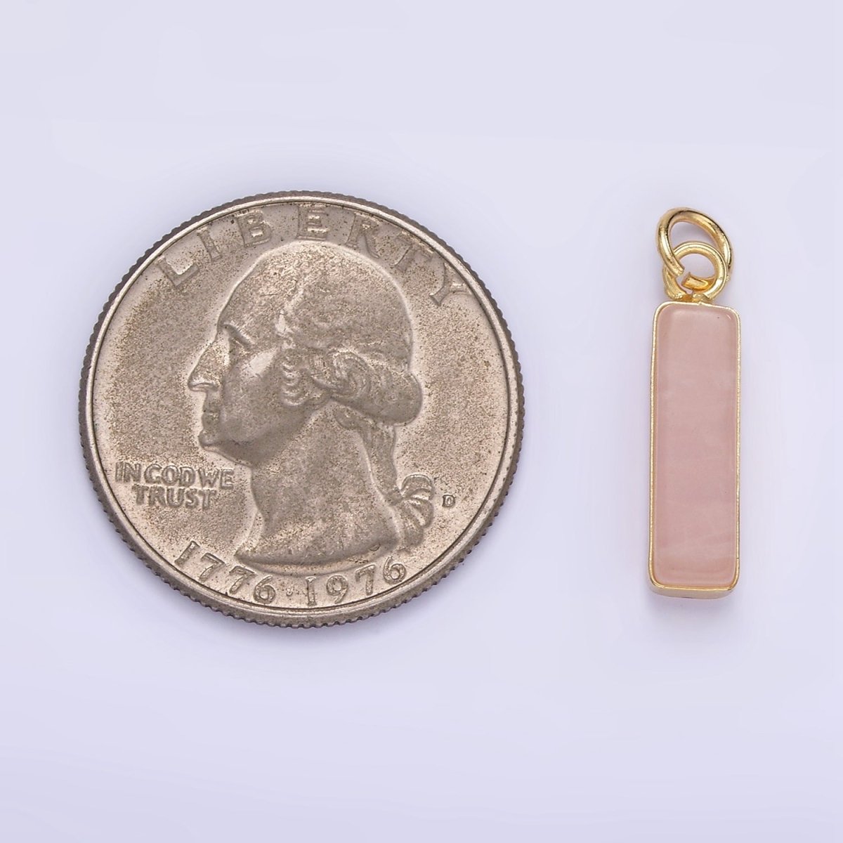 14K Gold Filled Rose Quartz, Turquoise, Shell Pearl Rectangular Tube Bezel Charm | D564 - DLUXCA