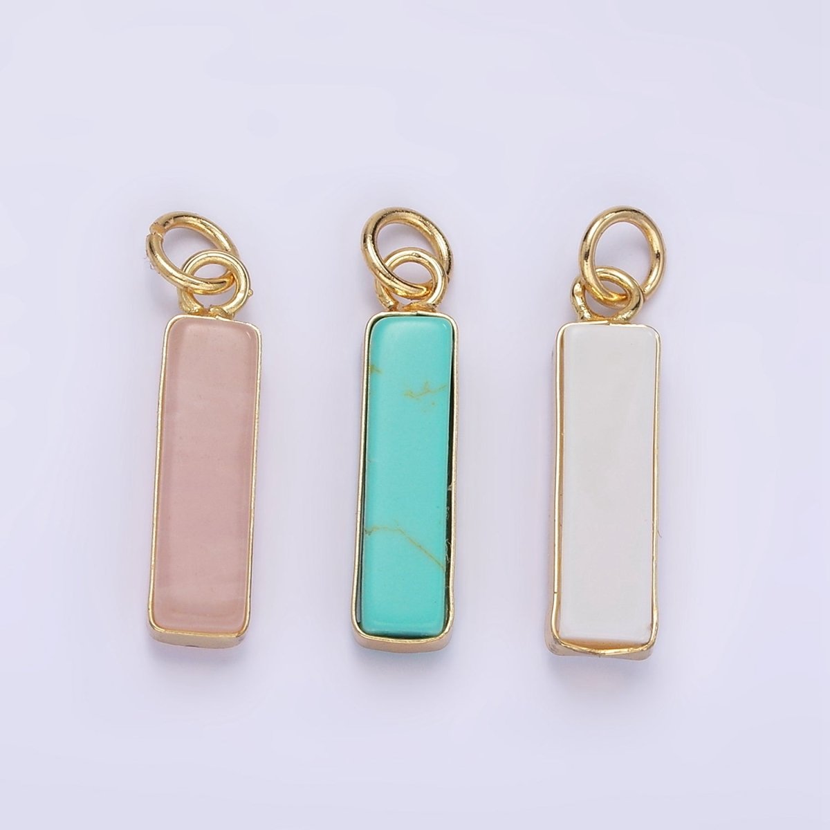 14K Gold Filled Rose Quartz, Turquoise, Shell Pearl Rectangular Tube Bezel Charm | D564 - DLUXCA