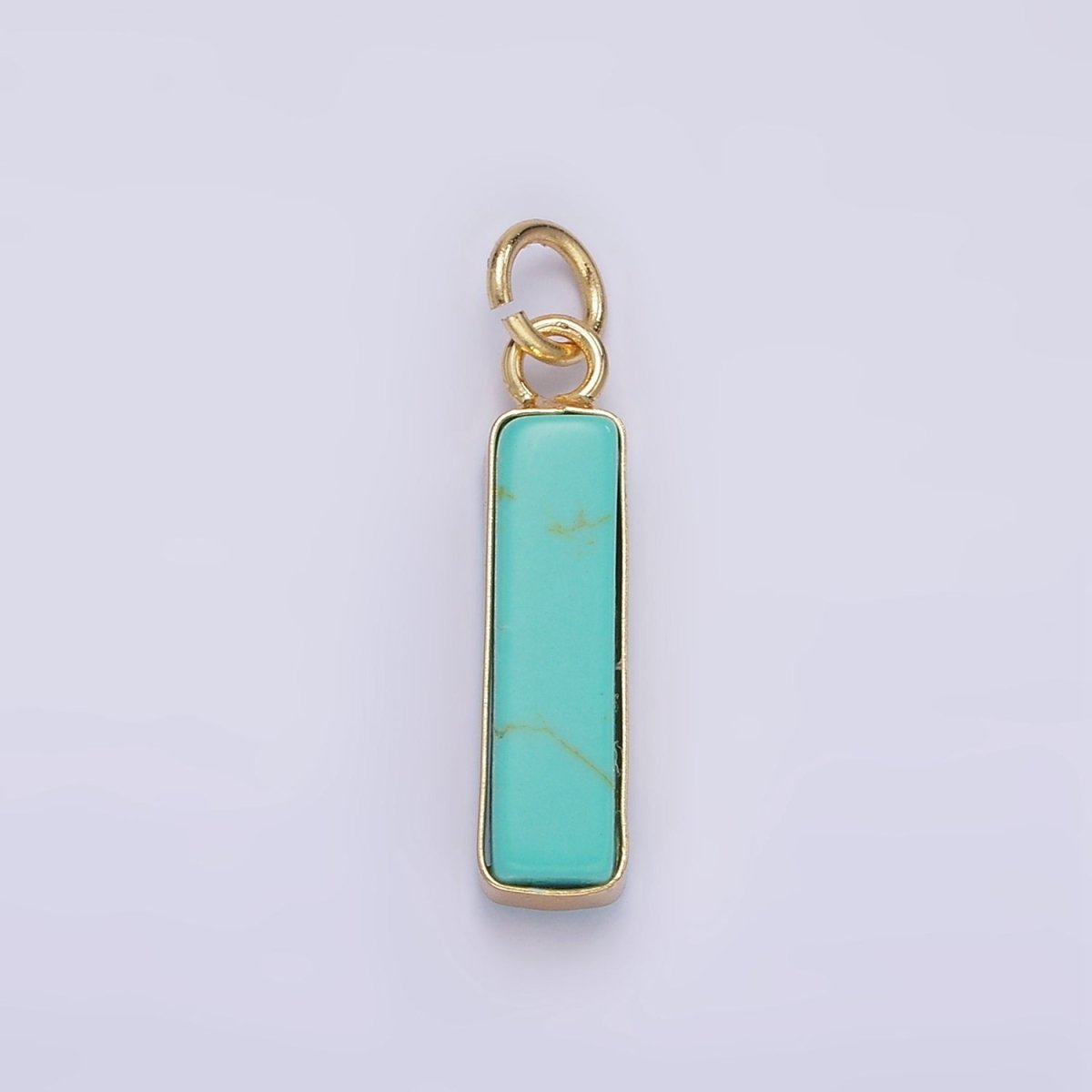 14K Gold Filled Rose Quartz, Turquoise, Shell Pearl Rectangular Tube Bezel Charm | D564 - DLUXCA