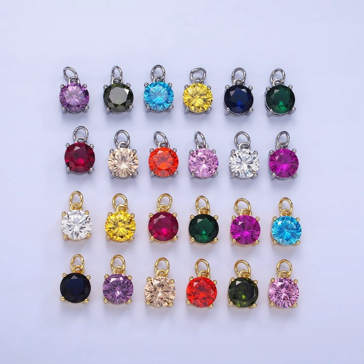 14K Gold Filled Round Birthstone CZ Add-On Charm in Gold & Silver | AG813 - AG824 - DLUXCA